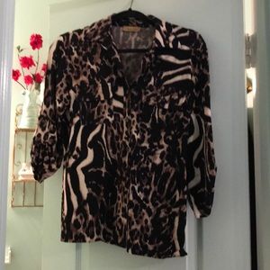 Animal print silky knit blouse